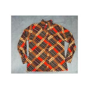 Vintage 70's Floral Geometric Boho Hippie Blouse Button Up Womens M